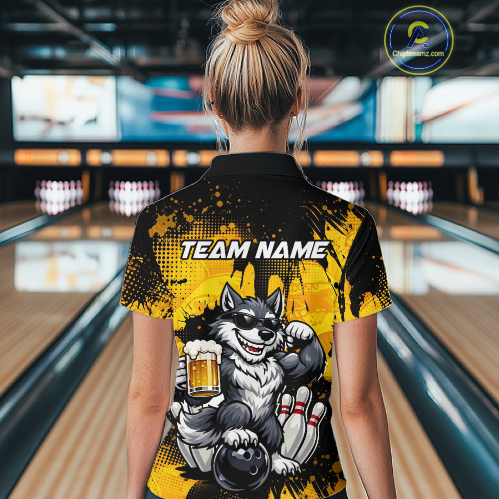 Custom Beer Wolf Bowling Jersey Bowling Team Shirts Bowling Polo & 1/4 Zip