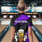 Custom Purple Funny Beer Bowling Jersey Bowling Uniform Polo & 1/4 Zip Bowling Team Shirts
