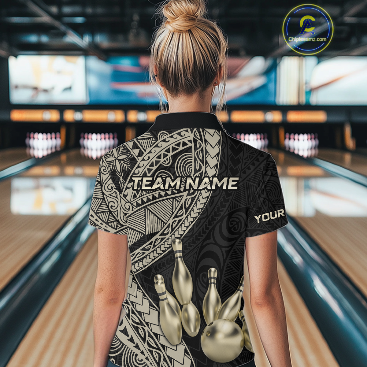 Black and Gold Tribal Pattern Bowling Jersey Bowling Uniform Bowling Team Shirts