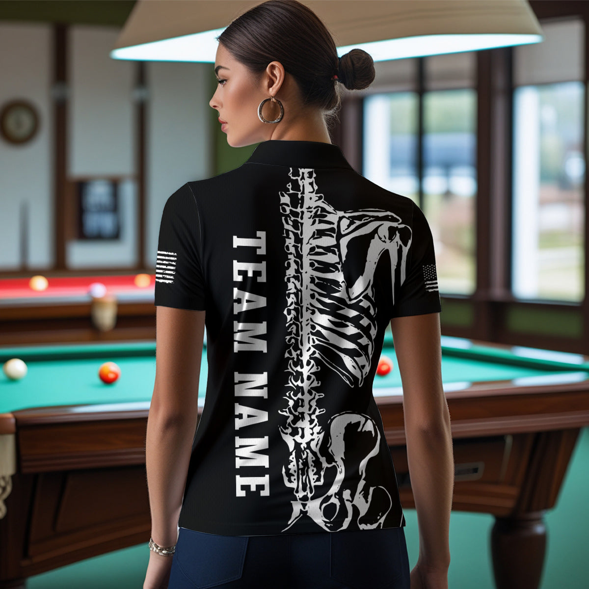 Custom Skull Bone 8 Ball Billiard Shirts Billiard Team Jerseys Polo & 1/4 Zip Shirts