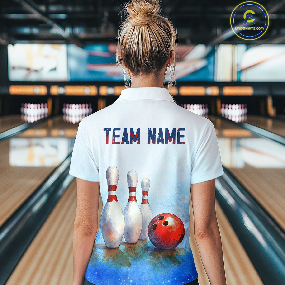 Watercolor Blue Bowling Shirts Team Bowling Jersey for Bowlers