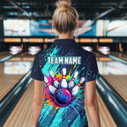 Custom Teal Bowling Shirt Bowling Water Color Bowling Polo & 1/4 Zip Shirts