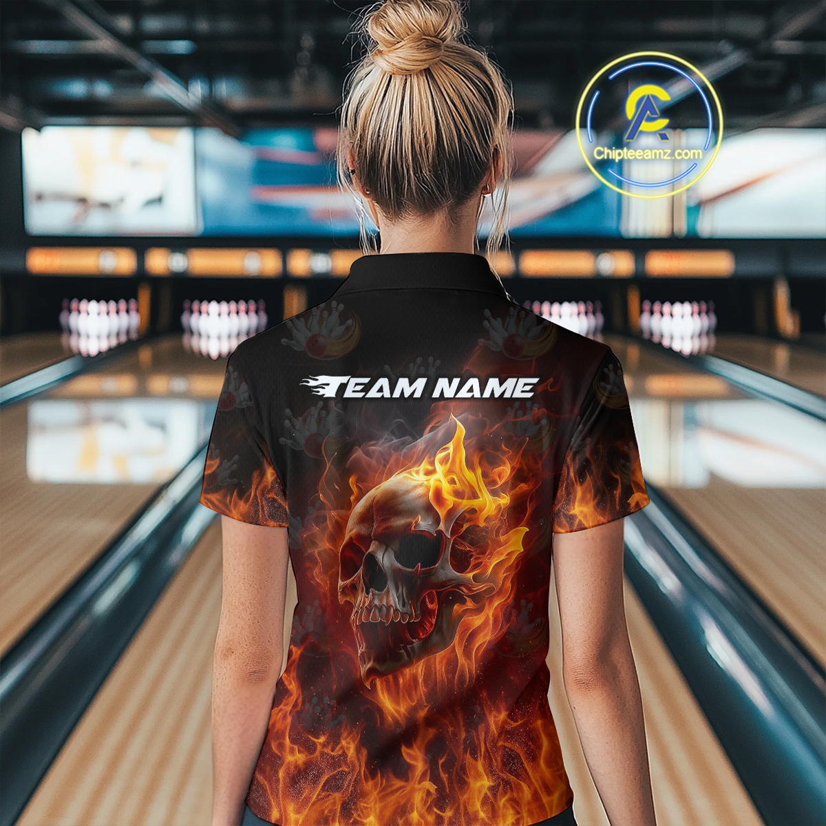 Custom Flame Skull Bowling Jersey Bowling Uniform Polo & 1/4 Zip Bowling Team Shirts