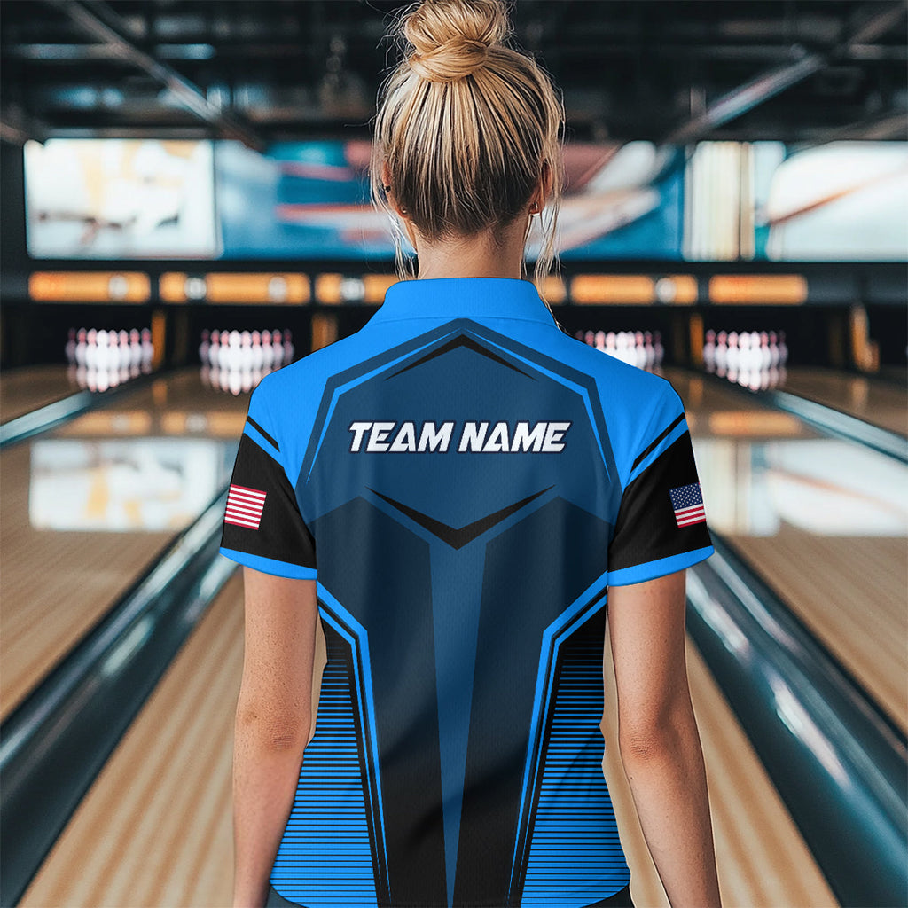 Custom Blue Bowling Jersey Bowling Team Shirts Bowling Uniform Polo & 1/4 Zip