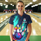 Custom Teal Bowling Shirt Bowling Water Color Bowling Polo & 1/4 Zip Shirts