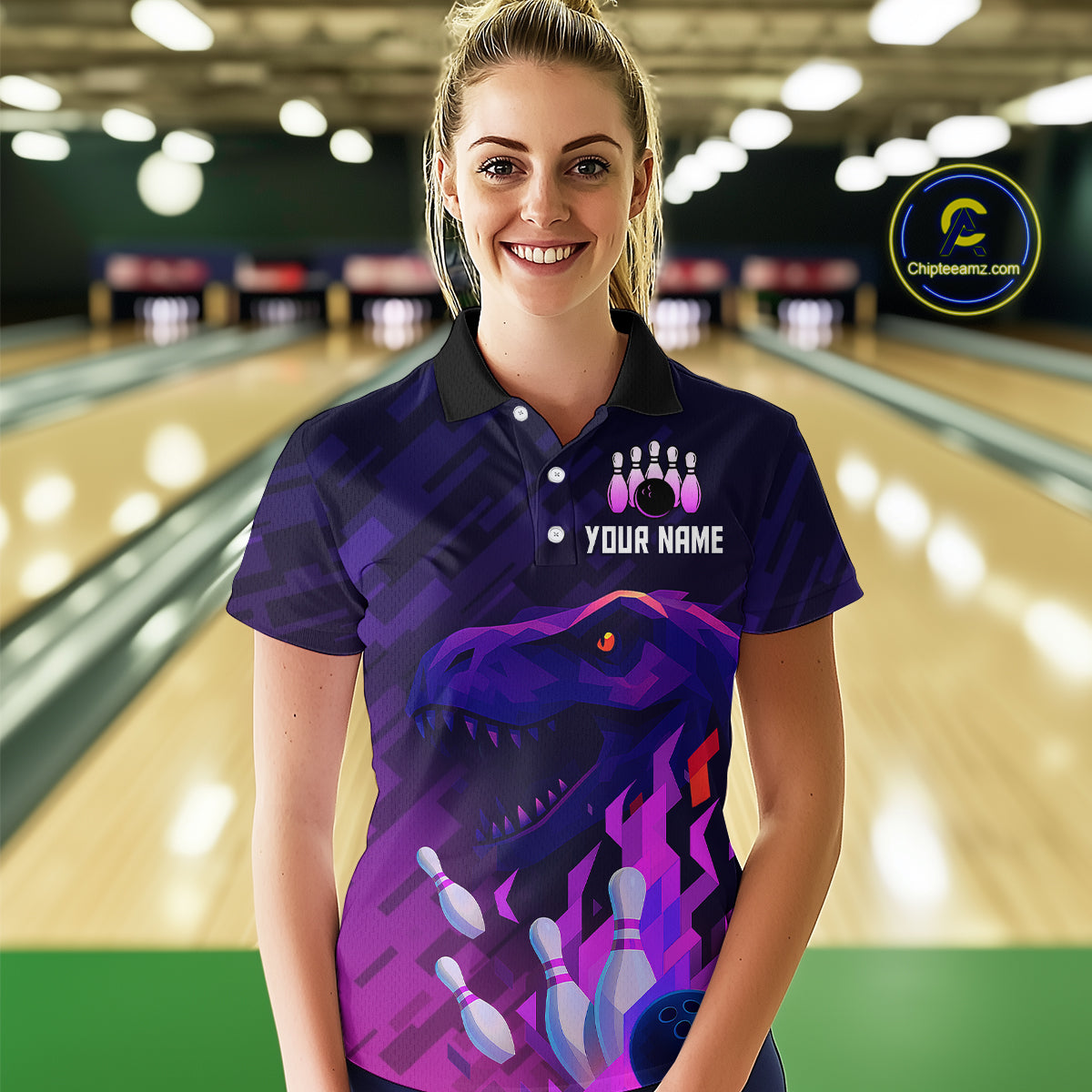 Dinosaur Purple Bowling Shirts Custom Team Bowling Jerseys for Bowlers