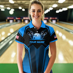 Custom Blue Bowling Jersey Bowling Team Shirts Bowling Uniform Polo & 1/4 Zip