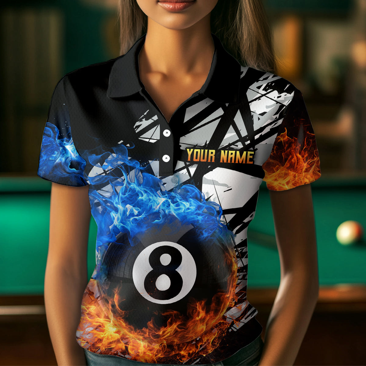 Custom Flame 8 Ball Billiard Shirts Billiard Team Jerseys Polo & 1/4 Zip Shirts