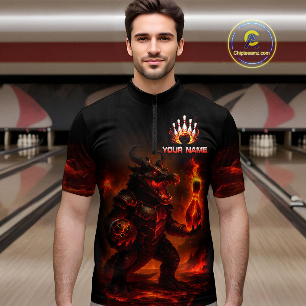 Personalized Red Flame Crocodile Bowling Team Shirt Polo & Quarter-Zip Bowling Outfit