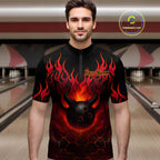 Red Flame Demon Bowling Ball Shirt Custom Bowling Team Jersey