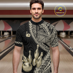 Black and Gold Tribal Pattern Bowling Jersey Bowling Uniform Bowling Team Shirts