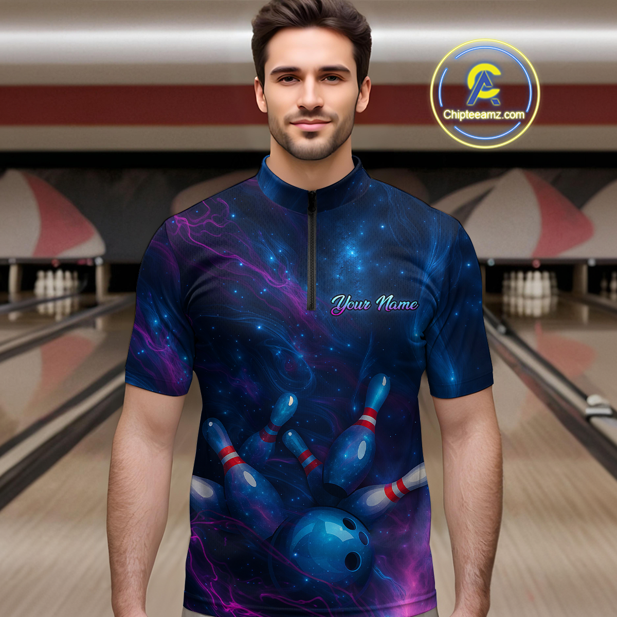 Watercolor Galaxy Bowling Shirts Team Custom Bowling Polo & Quarter Zip
