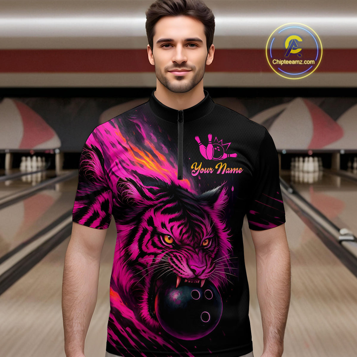 Pink Tiger Bowling Shirts Team Bowling Polo & Quarter Zip Shirts