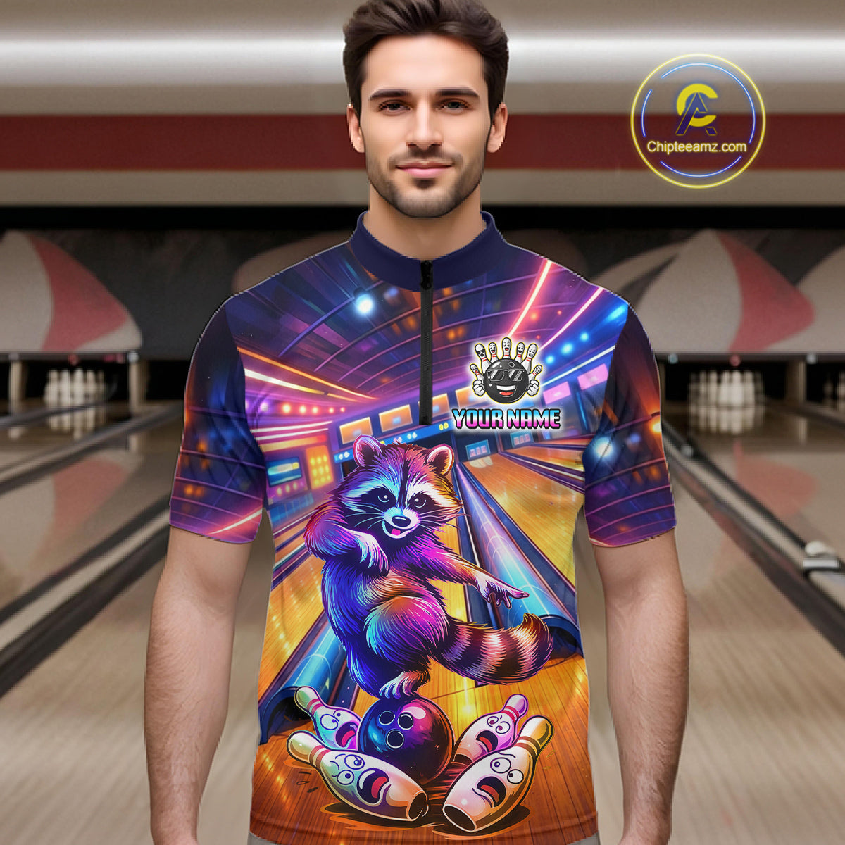 Funny Raccoon Bowling Custom Bowling League Jersey Polo & 1/4-Zip Bowling Outfit