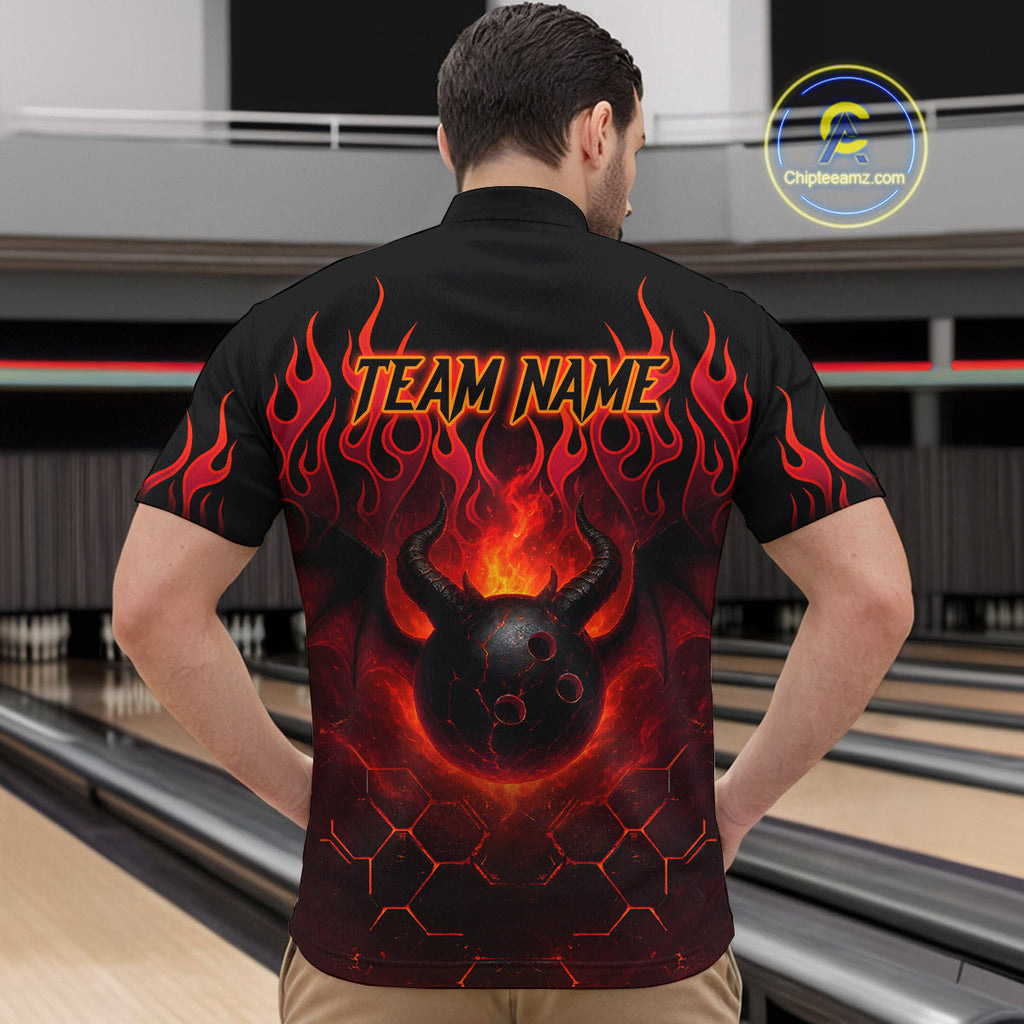 Red Flame Demon Bowling Ball Shirt Custom Bowling Team Jersey