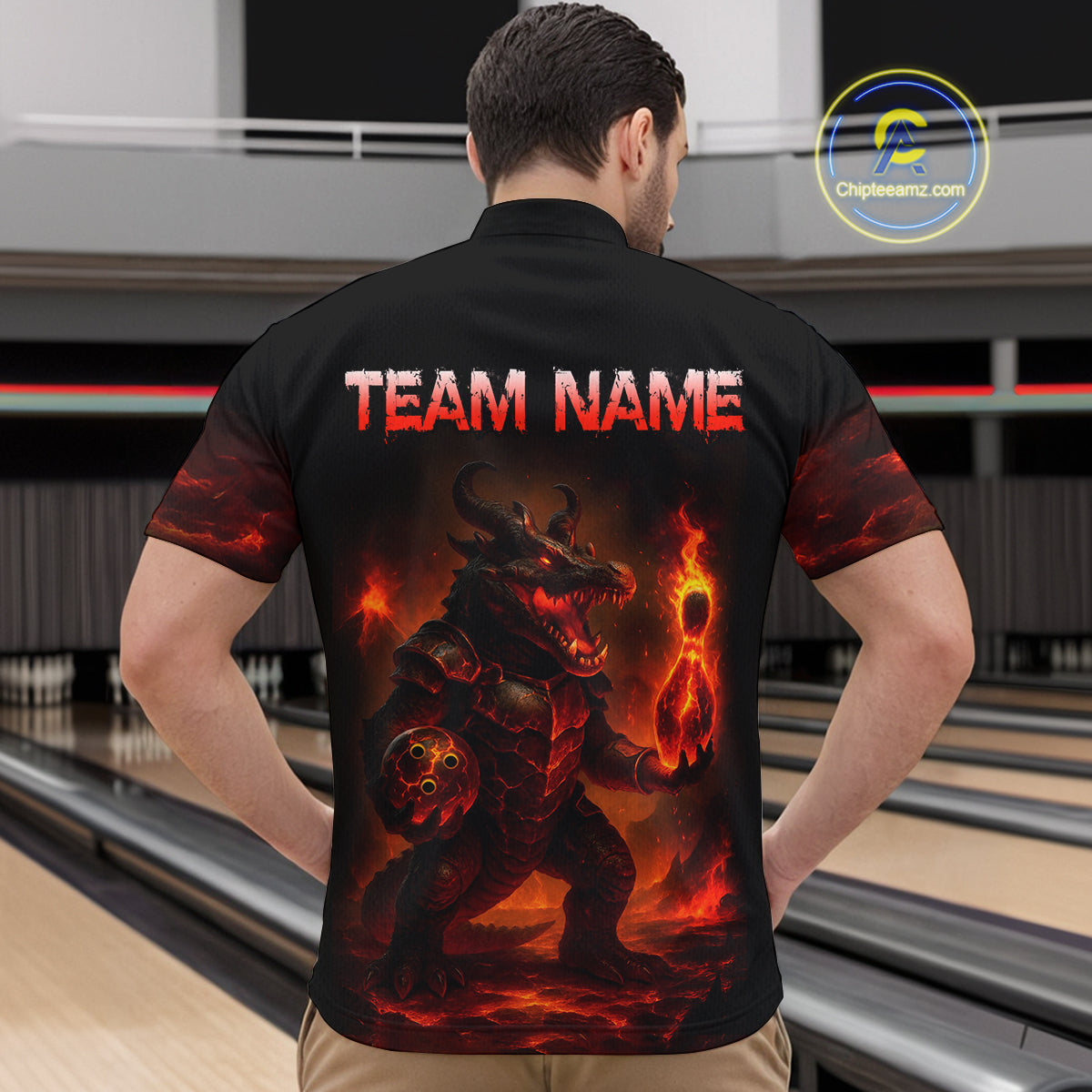 Personalized Red Flame Crocodile Bowling Team Shirt Polo & Quarter-Zip Bowling Outfit