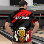 Custom Red Funny Beer Bowling Jersey Bowling Uniform Polo & 1/4 Zip Bowling Team Shirts