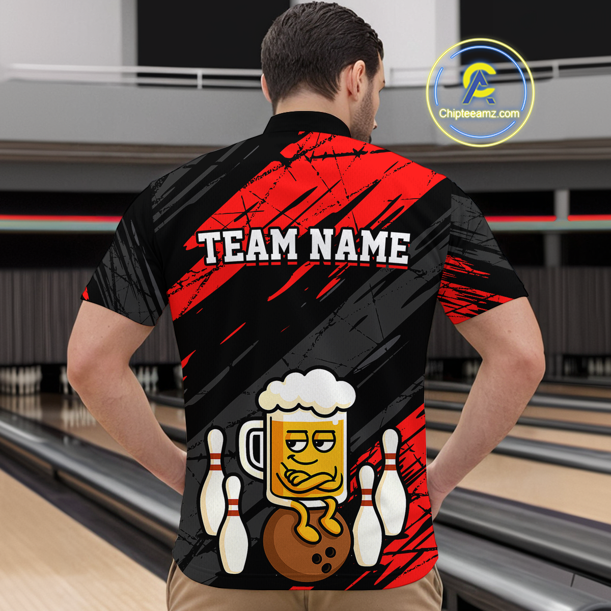 Custom Red Funny Beer Bowling Jersey Bowling Uniform Polo & 1/4 Zip Bowling Team Shirts