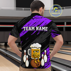 Custom Purple Funny Beer Bowling Jersey Bowling Uniform Polo & 1/4 Zip Bowling Team Shirts