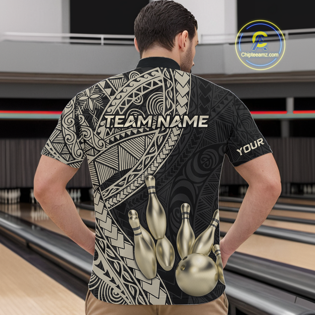 Black and Gold Tribal Pattern Bowling Jersey Bowling Uniform Bowling Team Shirts