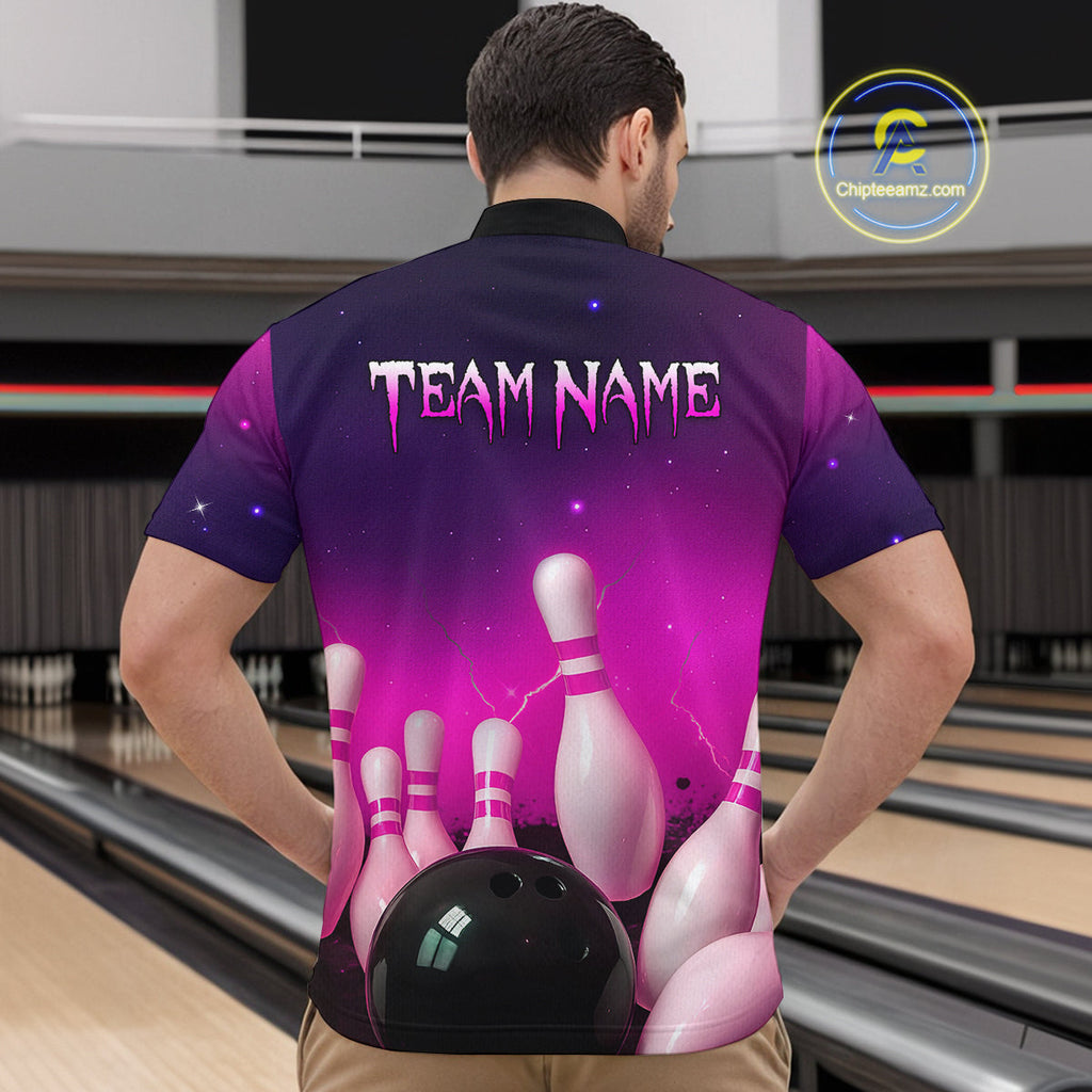 Purple Galaxy Bowling Shirts Custom Team Bowling Jersey for Bowlers