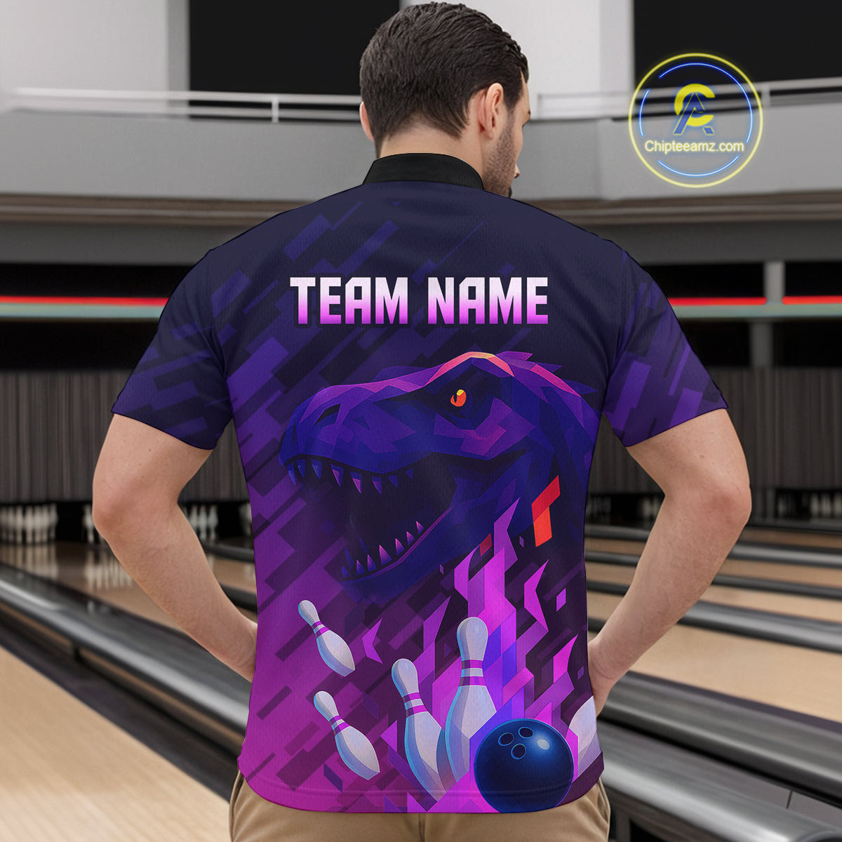 Dinosaur Purple Bowling Shirts Custom Team Bowling Jerseys for Bowlers