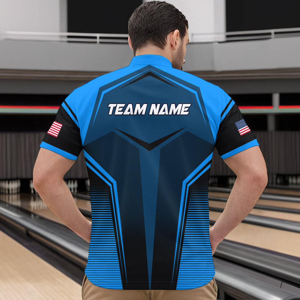 Custom Blue Bowling Jersey Bowling Team Shirts Bowling Uniform Polo & 1/4 Zip