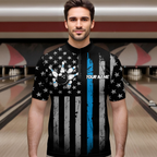 US Blue Flag Bowling Shirt Custom Name Polo & Quarter-Zip Bowling Jersey Bowling Team Shirt