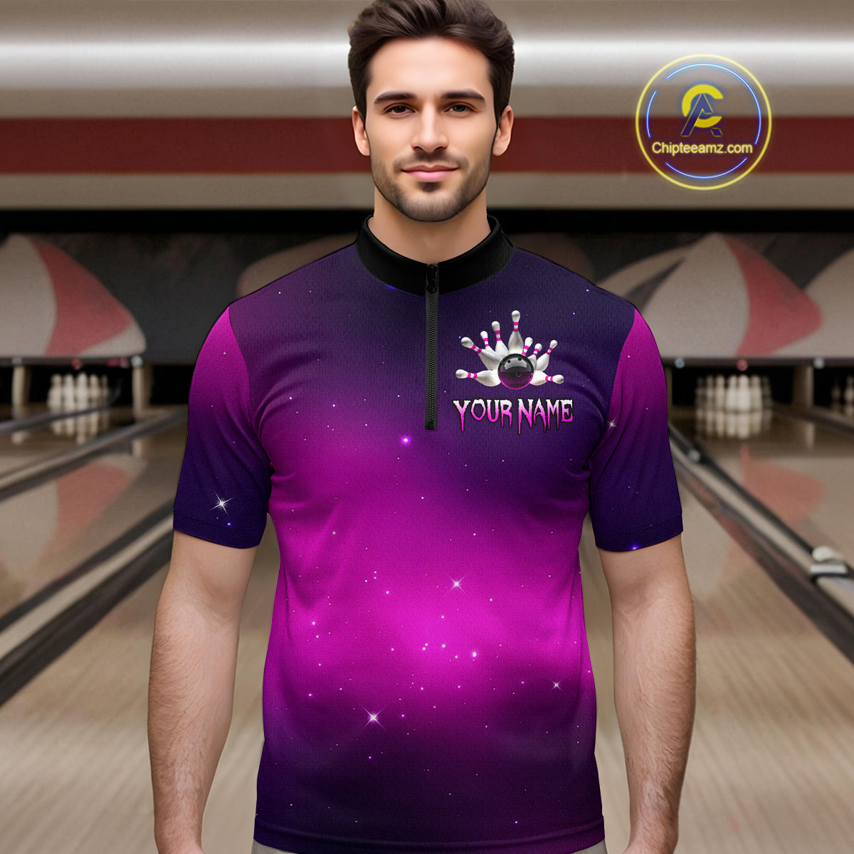 Purple Galaxy Bowling Shirts Custom Team Bowling Jersey for Bowlers
