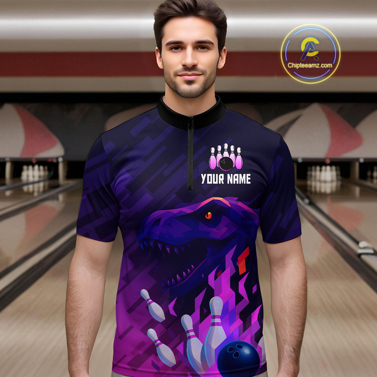 Dinosaur Purple Bowling Shirts Custom Team Bowling Jerseys for Bowlers