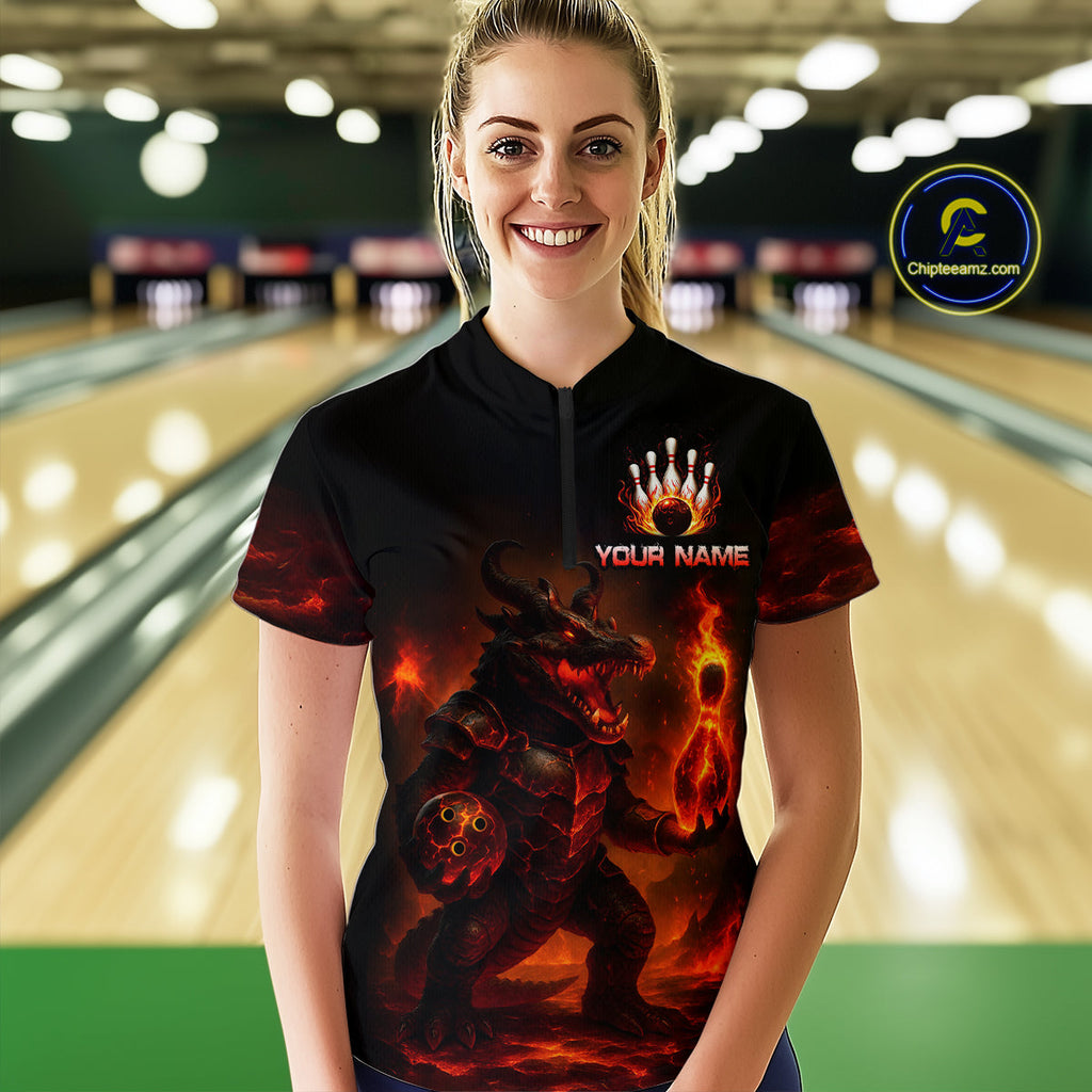 Personalized Red Flame Crocodile Bowling Team Shirt Polo & Quarter-Zip Bowling Outfit