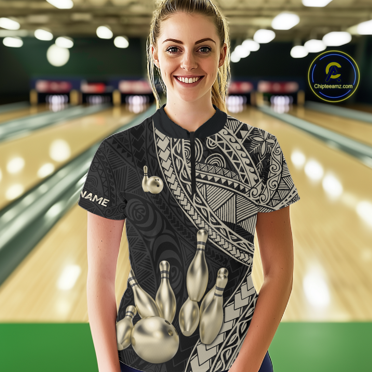 Black and Gold Tribal Pattern Bowling Jersey Bowling Uniform Bowling Team Shirts