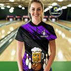 Custom Purple Funny Beer Bowling Jersey Bowling Uniform Polo & 1/4 Zip Bowling Team Shirts