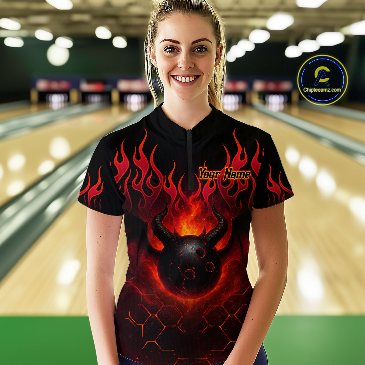 Red Flame Demon Bowling Ball Shirt Custom Bowling Team Jersey Bowling Outfit