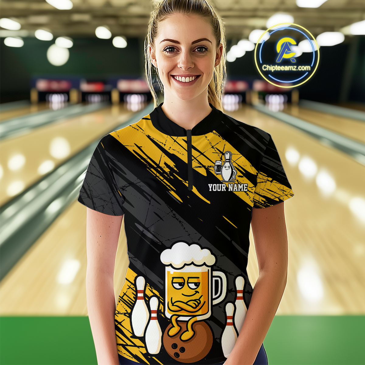 Custom Funny Beer Bowling Jersey Bowling Uniform Polo & 1/4 Zip Bowling Team Shirts