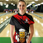 Custom Red Funny Beer Bowling Jersey Bowling Uniform Polo & 1/4 Zip Bowling Team Shirts