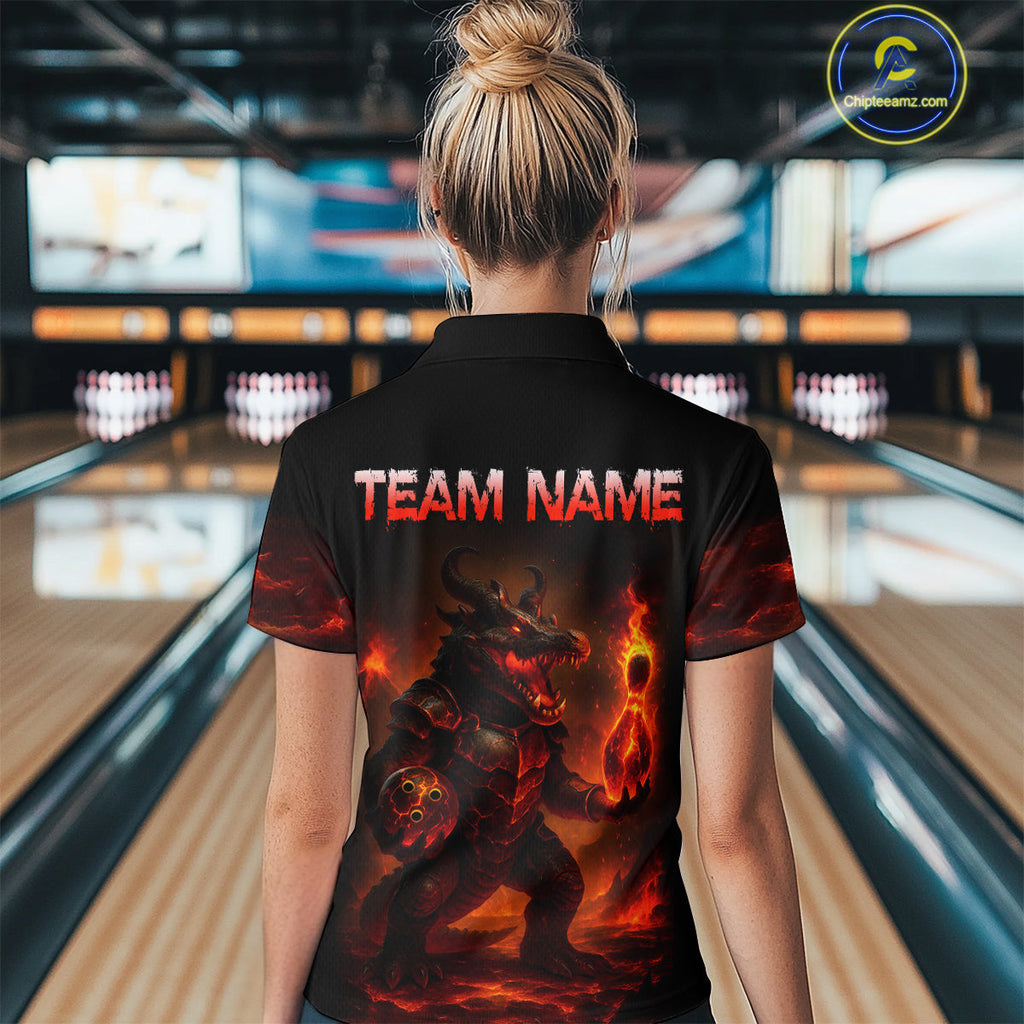 Personalized Red Flame Crocodile Bowling Team Shirt Polo & Quarter-Zip Bowling Outfit