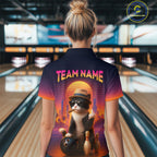 Funny Cat Retro Sunset Custom Bowling Jersey Bowling Team Shirts Polo & 1/4 Zip