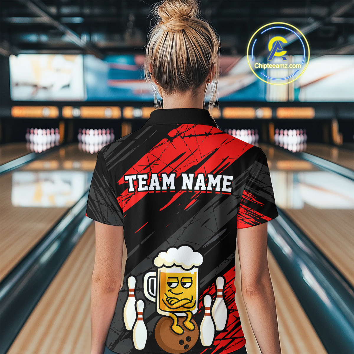 Custom Red Funny Beer Bowling Jersey Bowling Uniform Polo & 1/4 Zip Bowling Team Shirts