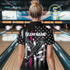Custom Pink US Flag Eagle Bowling Jersey Bowling Uniform Polo & 1/4 Zip Bowling Team Shirts