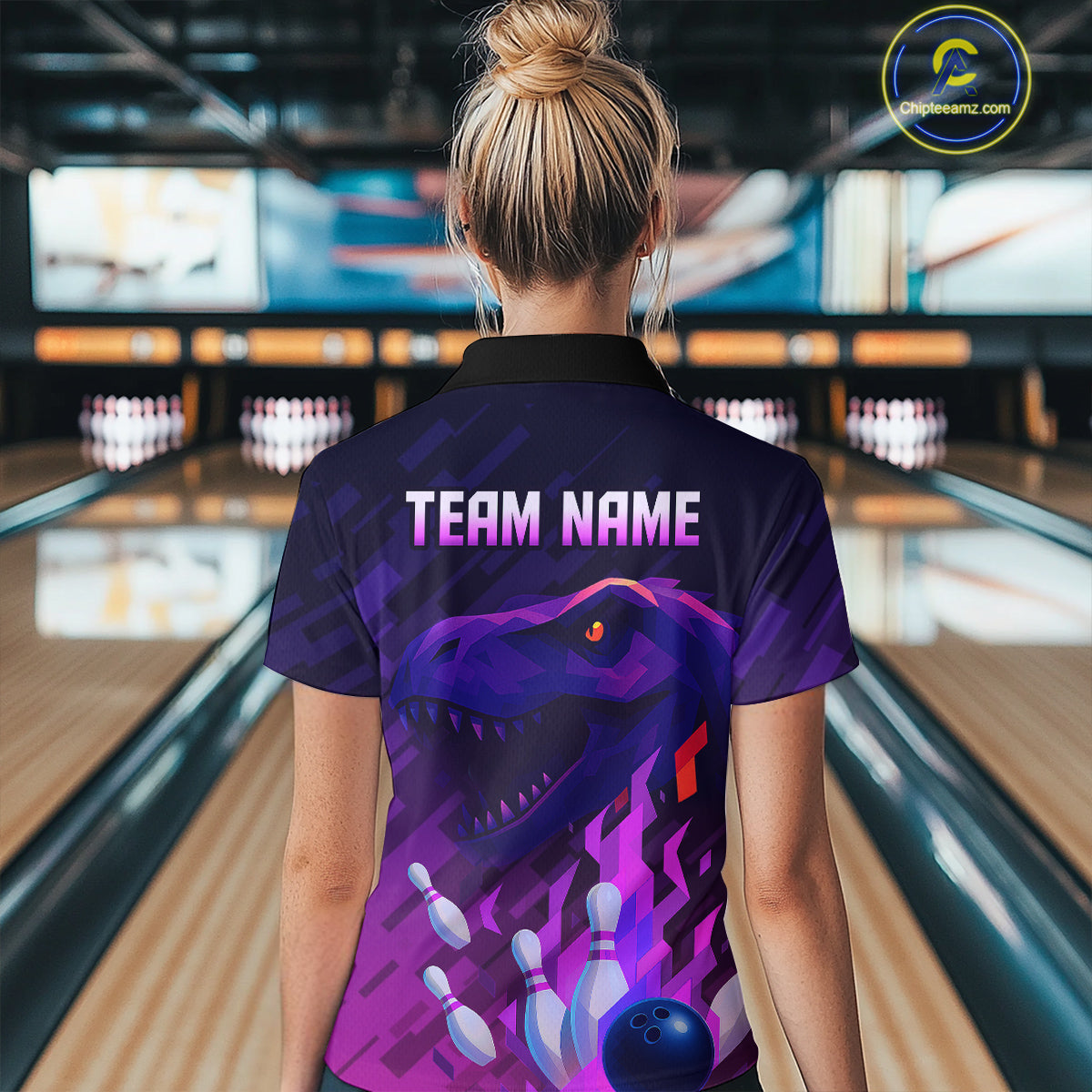 Dinosaur Purple Bowling Shirts Custom Team Bowling Jerseys for Bowlers