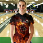 Custom Flame Skull Bowling Jersey Bowling Uniform Polo & 1/4 Zip Bowling Team Shirts