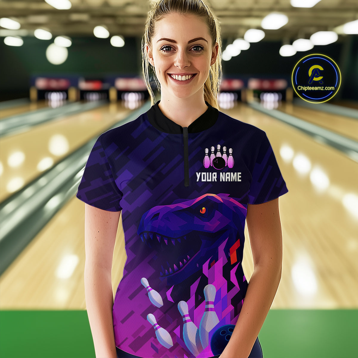 Dinosaur Purple Bowling Shirts Custom Team Bowling Jerseys for Bowlers