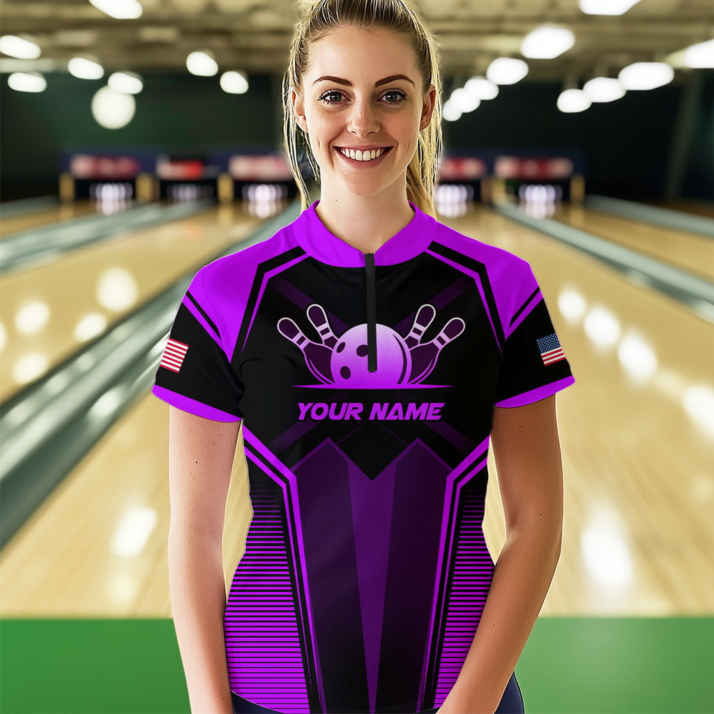 Custom Purple Bowling Jersey Bowling Team Shirts Bowling Uniform Polo & 1/4 Zip