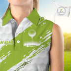Green and White golf ball pattern sleeveless golf polo shirts custom team golf clothes