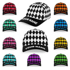 Multicolor argyle pattern custom name golf sun hats, unique golf gifts for golfers