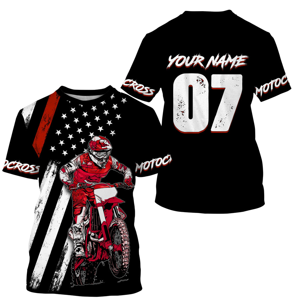 Custom motocross jersey American &adult + red dirt bike racing off-road motorcycle shirt