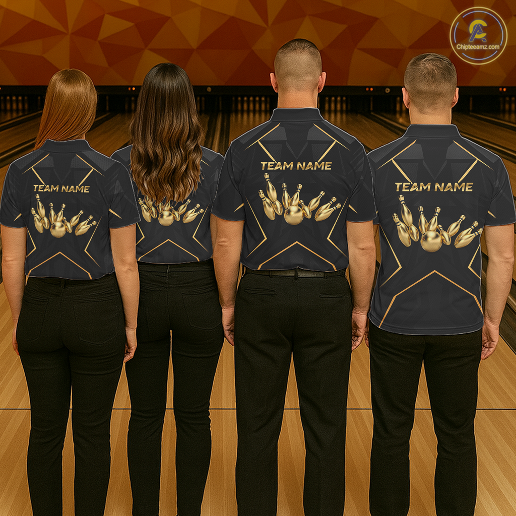 Black and Gold Bowling Jersey Custom Bowling Team Shirts Bowling League Polo & 1/4 Zip
