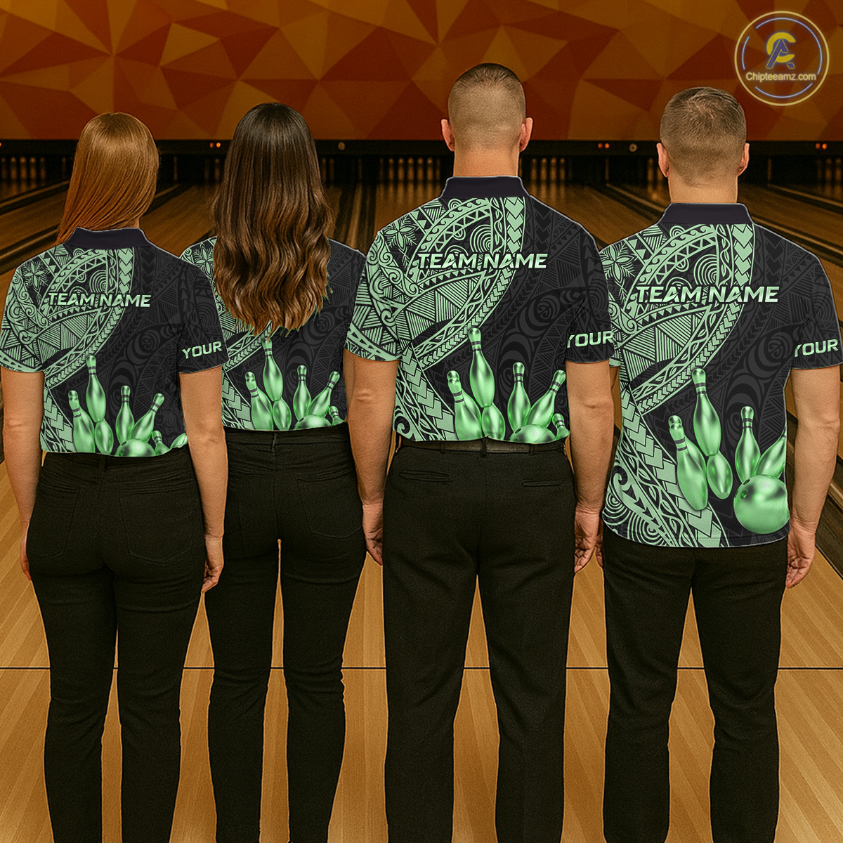 Black and Green Tribal Pattern Bowling Jersey Bowling Uniform Bowling Team Shirts