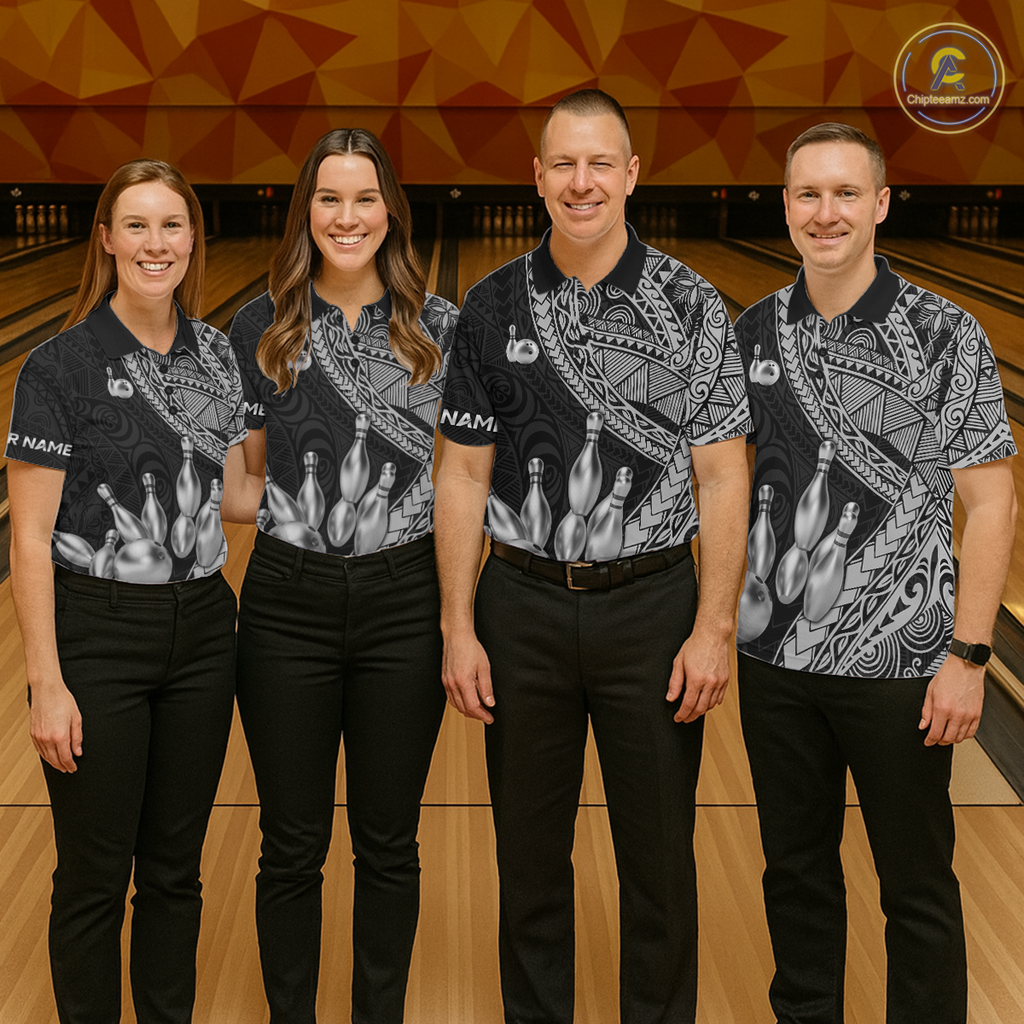 Black and White Tribal Pattern Bowling Jersey Bowling Uniform Bowling Team Shirts